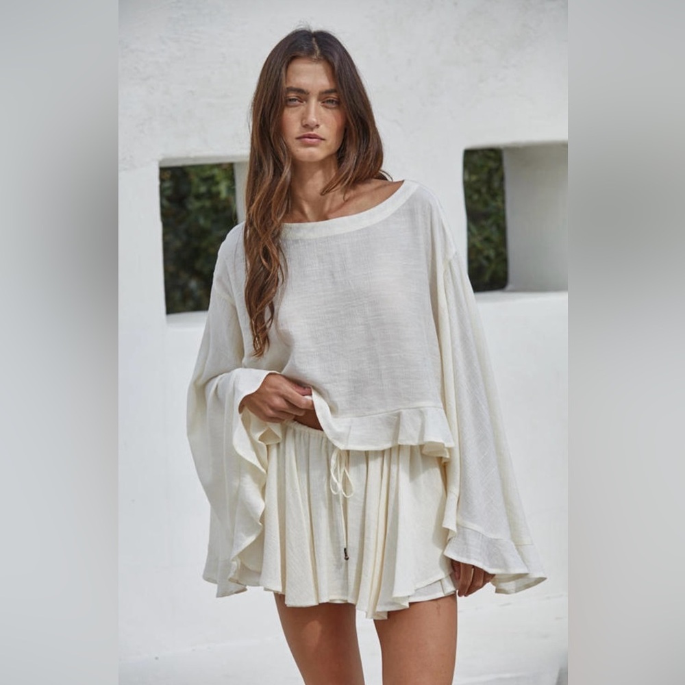 Women’s Cream Lightweight Boho Peasant Top